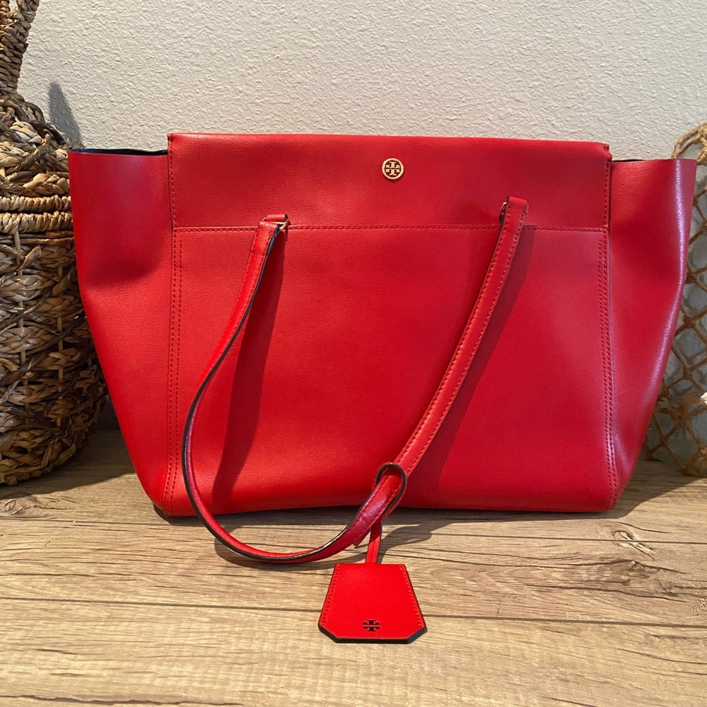 Tory Burch Red Tote Bag with Structured Design